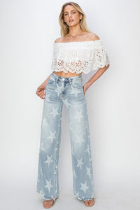 Stars Wide Leg Jeans-Full Size Raw Hem