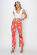 Load image into Gallery viewer, Born in the USA- Distressed Raw Hem Star Pattern Jeans
