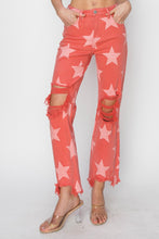 Load image into Gallery viewer, Born in the USA- Distressed Raw Hem Star Pattern Jeans