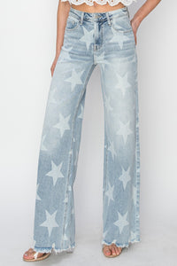 Stars Wide Leg Jeans-Full Size Raw Hem