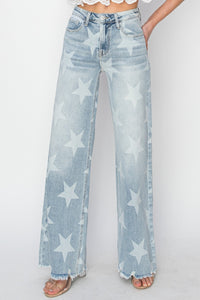 Stars Wide Leg Jeans-Full Size Raw Hem