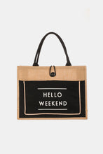 Load image into Gallery viewer, Hello Weekend Burlap Tote Bag