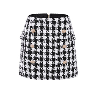 Lion Eyes Tweed Wool Houndstooth Mini Skirt