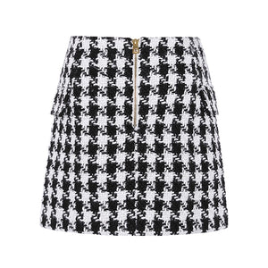 Lion Eyes Tweed Wool Houndstooth Mini Skirt