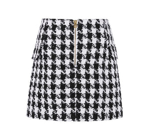 Lion Eyes Tweed Wool Houndstooth Mini Skirt