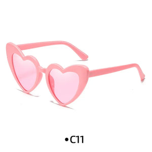 Love Heart Girls Colors Sunglasses Women Fashion Designer Pink Cute Retro Cat Eye Vintage UV400 Party Sun Glasses Red Female