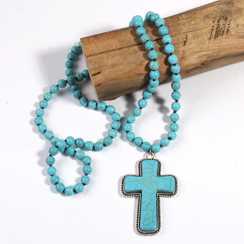 Big Stone Knotted Cross Pendant