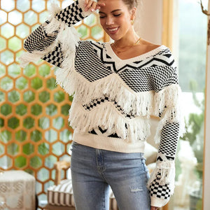 New Boho Slant-Knitted Sweater; off-the-shoulder