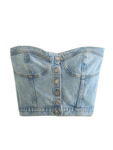 Load image into Gallery viewer, Bluey&#39;s Button Down Denim Bustier Crop Top -Strapless Denim