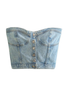 Bluey's Button Down Denim Bustier Crop Top -Strapless Denim