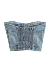 Load image into Gallery viewer, Bluey&#39;s Button Down Denim Bustier Crop Top -Strapless Denim