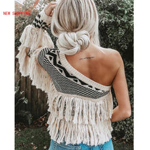 Load image into Gallery viewer, New Boho Slant-Knitted Sweater; off-the-shoulder