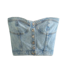 Load image into Gallery viewer, Bluey&#39;s Button Down Denim Bustier Crop Top -Strapless Denim