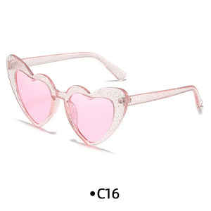 Love Heart Girls Colors Sunglasses Women Fashion Designer Pink Cute Retro Cat Eye Vintage UV400 Party Sun Glasses Red Female