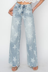 Stars Wide Leg Jeans-Full Size Raw Hem