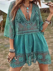 Lacey Plunge Cover-Up Flowy Dress