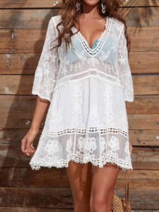 Lacey Plunge Cover-Up Flowy Dress