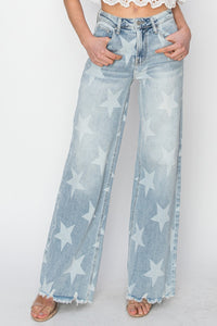 Stars Wide Leg Jeans-Full Size Raw Hem