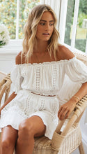 Load image into Gallery viewer, Beach Me Lacey- 2Pc Set Off Shoulder Crop with Pleated Skirt