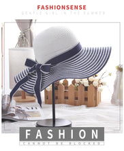 Load image into Gallery viewer, Hepburn Wind Black White Striped Bowknot Summer Sun Hat