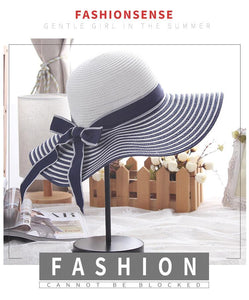 Hepburn Wind Black White Striped Bowknot Summer Sun Hat