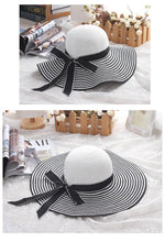 Load image into Gallery viewer, Hepburn Wind Black White Striped Bowknot Summer Sun Hat