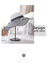 Load image into Gallery viewer, Hepburn Wind Black White Striped Bowknot Summer Sun Hat