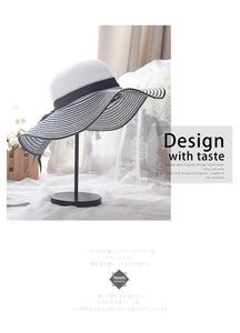 Hepburn Wind Black White Striped Bowknot Summer Sun Hat