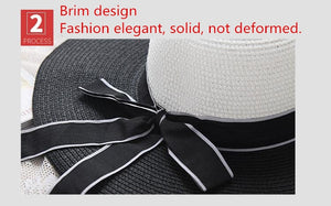 Hepburn Wind Black White Striped Bowknot Summer Sun Hat