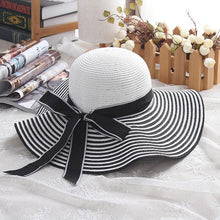 Load image into Gallery viewer, Hepburn Wind Black White Striped Bowknot Summer Sun Hat