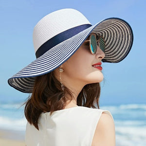 Hepburn Wind Black White Striped Bowknot Summer Sun Hat