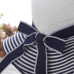 Hepburn Wind Black White Striped Bowknot Summer Sun Hat