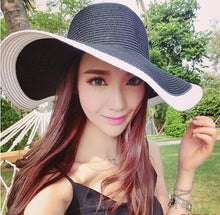 Load image into Gallery viewer, Hepburn Wind Black White Striped Bowknot Summer Sun Hat