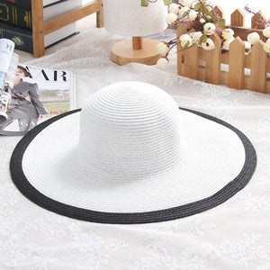 Hepburn Wind Black White Striped Bowknot Summer Sun Hat