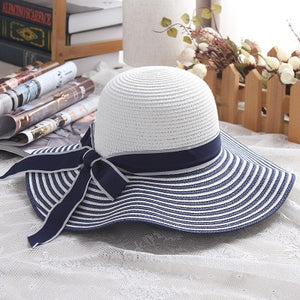 Hepburn Wind Black White Striped Bowknot Summer Sun Hat