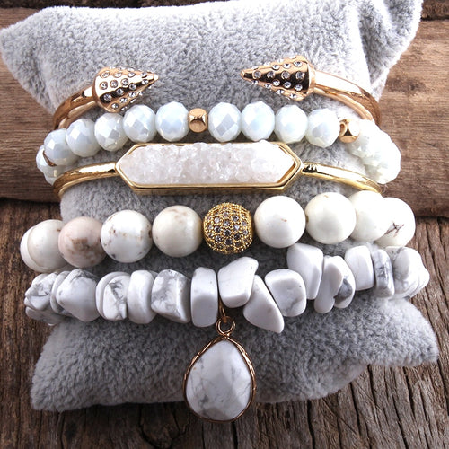 Natural Stone Bangle 5pc Bracelets Set