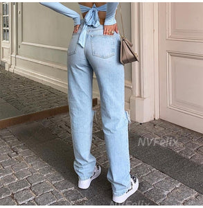 Ripped Y2K Leg High Waisted Loose Fit Jeans