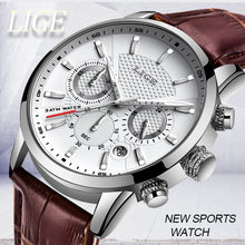 Load image into Gallery viewer, LIGE Leather Chronograph Waterproof Sport