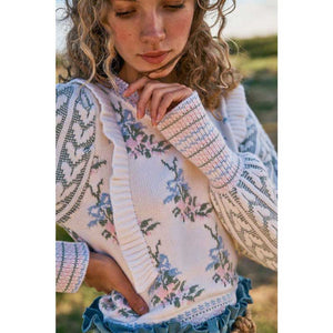 Sweetheart Blush Pink Multi floral KNIT SWEATER