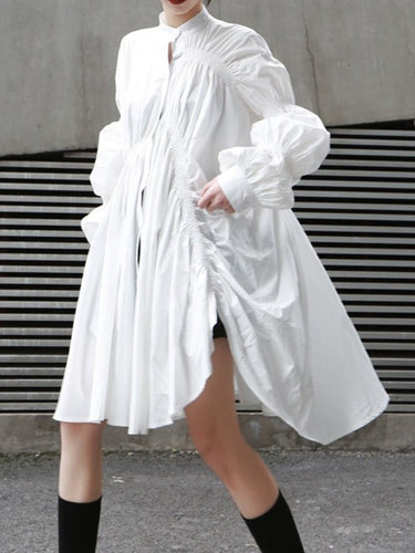 Madeline's All In- Stand Collar White Pleated Dress