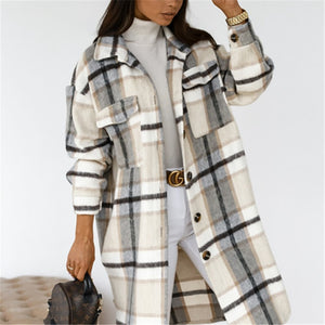 Tacy Turn-Down Collar Plaid Coat