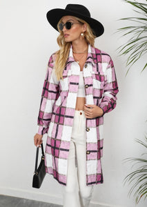 Tacy Turn-Down Collar Plaid Coat