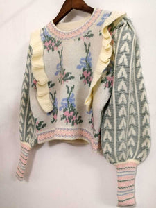 Sweetheart Blush Pink Multi floral KNIT SWEATER