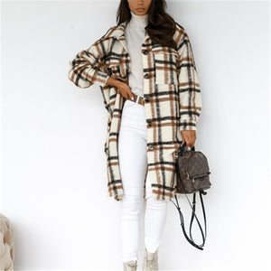 Tacy Turn-Down Collar Plaid Coat