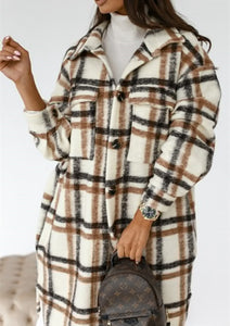 Tacy Turn-Down Collar Plaid Coat