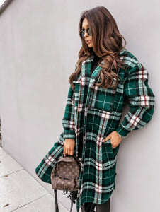 Tacy Turn-Down Collar Plaid Coat