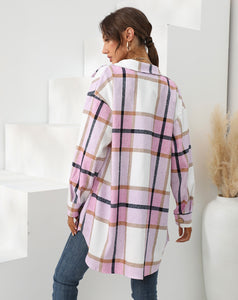 Tacy Turn-Down Collar Plaid Coat