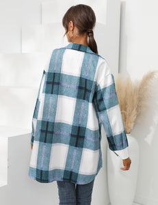 Tacy Turn-Down Collar Plaid Coat